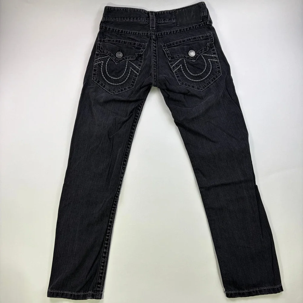 True Religion Ricky Straight Leg Jeans Mens 31 Black Faded Contrast Stitch USA
